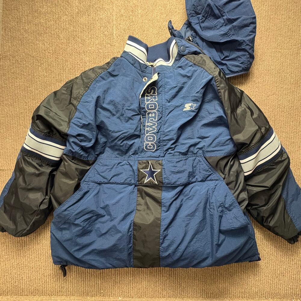 Vintage 90s Dallas Cowboys Starter Pro Line 1/2 Zip Puffer Jacket Hooded Sz 2XL